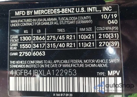 2020 Mercedes-Benz Gle 350 from USA, damaged, VIN 4JGFB4JBXLA122953